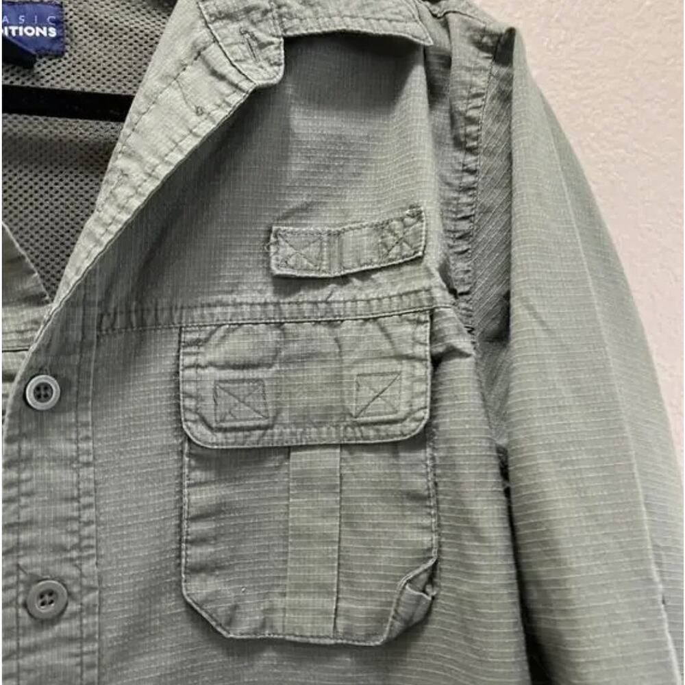 Basic Editions Olive Green Collared Button Up Lon… - image 2